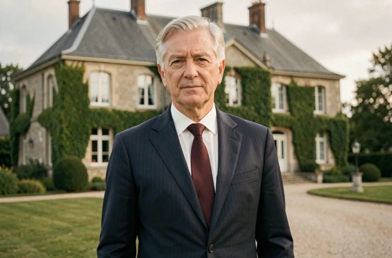Philippe de Villiers devant un manoir de la Vendée illustrant sa fortune et son patrimoine immobilier