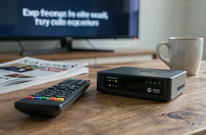 Télécommande et décodeur fibre Orange posés sur une table basse pour illustrer le dépannage d'un code erreur TV